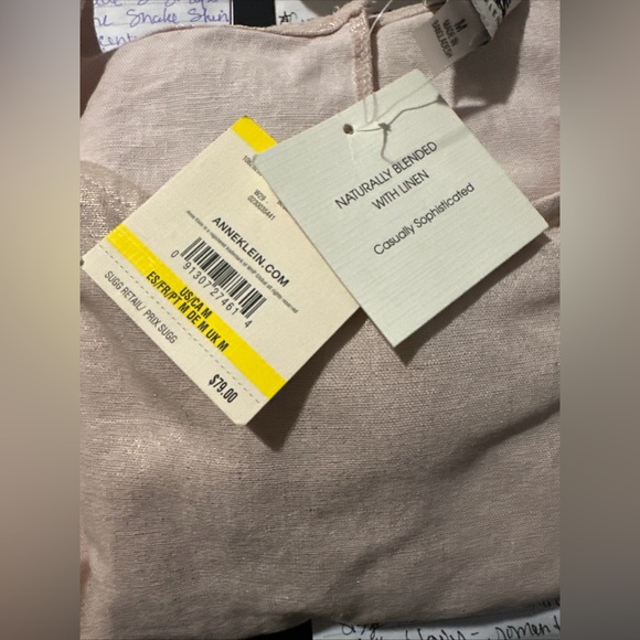 NWT ANNE KLEIN Pink & Gold Linen Blend Pearlescent Sz M Bowed Front Hem Luxury - Picture 9 of 10